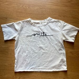 Cropped T-Shirt w/SMILE Embroidered